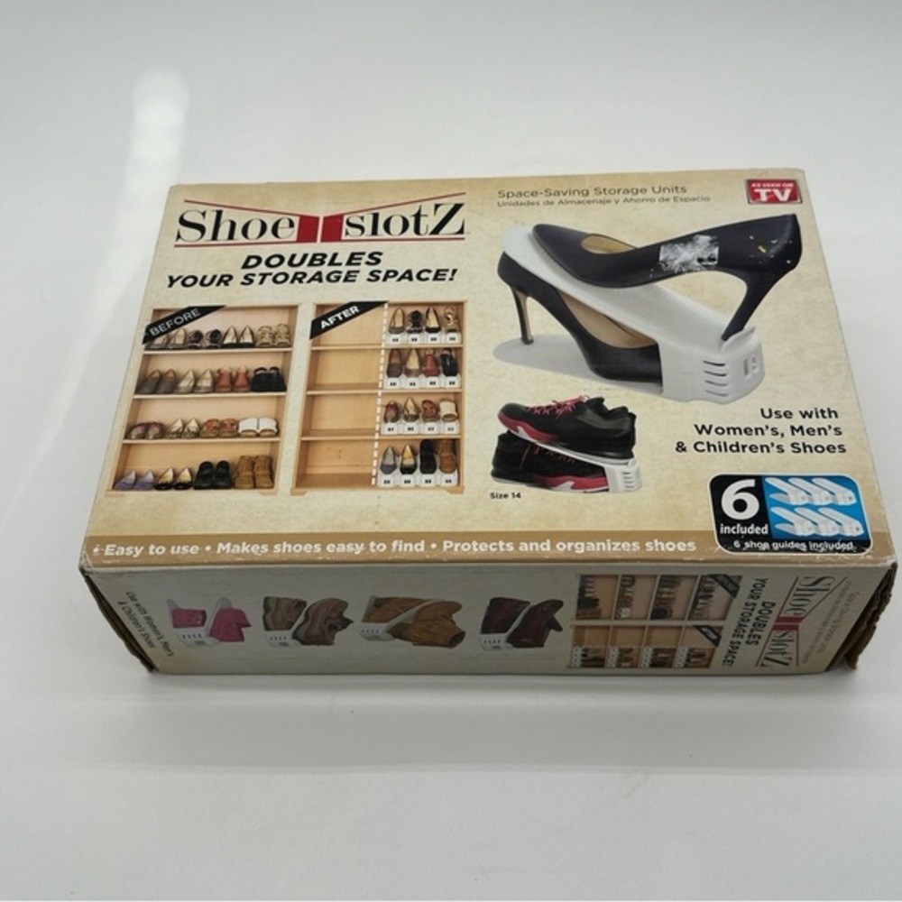 SHOE SLOTZ 6pc White Space Saver Shoe Storage, Doubles Your Storage Space!! NEW!